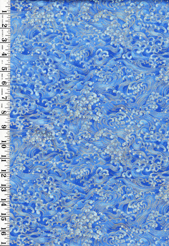 *Asian - Moonlight Collection - Crested Waves - LOTUS-CM3994 - Wave Blue - By the Half Yard