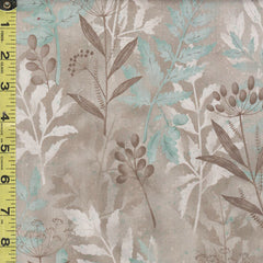 *Japanese - Yoko Saito Centenary Collection - Leafy Branches - CE-10523S-B - Soft Gray & Light Turquoise