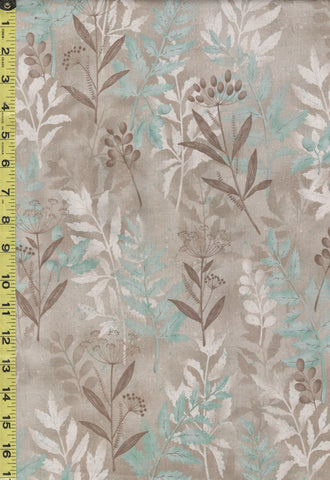 *Japanese - Yoko Saito Centenary Collection - Leafy Branches - CE-10523S-B - Soft Gray & Light Turquoise