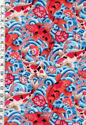 *Asian - Leaping Carp by Snow Leopard Designs - Multi-Colors - Last 1 yard