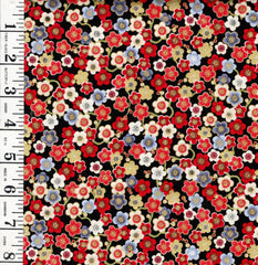 *Asian - LOTUS GARDEN - Small Compact Colorful Cherry Blossoms - CM3666 - Black - By the Half Yard (Copy)