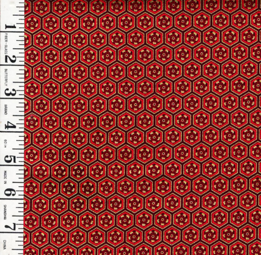*Asian - LOTUS GARDEN - Small Two-Color Hexagons - CM3668 - Red - By the Half Yard