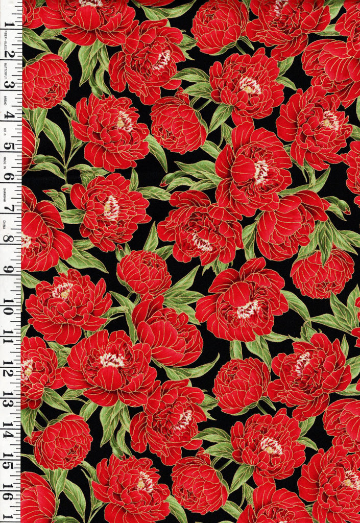*Asian - LOTUS GARDEN - Peony Garden - CM3663 - Black - By the Half Yard