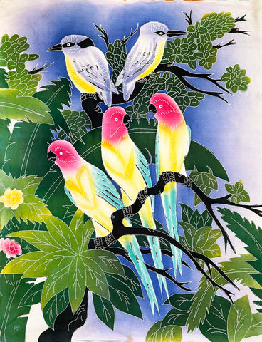 Panel - Indonesian Batik - Colorful Lovebirds - Large - Multi-Colors - 28