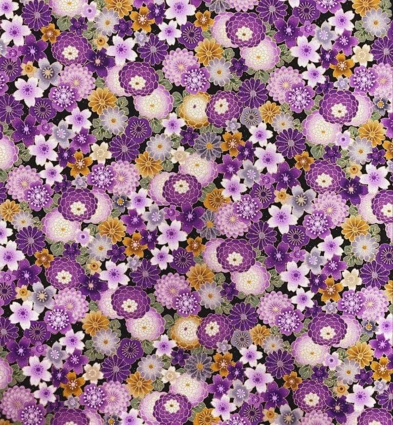 Asian - Timeless Treasures - Majestic Small Compact Cherry Blossoms, Daisies & Mums - CM8812 - By the Half Yard