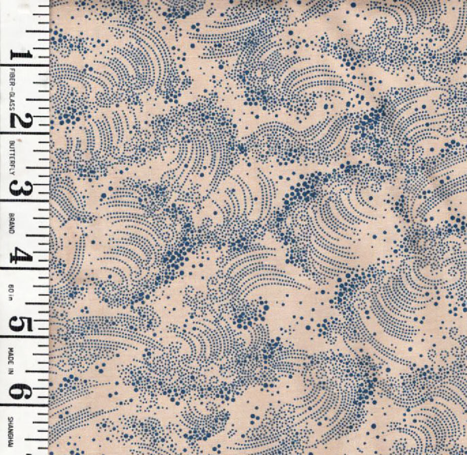 *Japanese - Tiny Dotted Crested Waves - Navy & Tan - Last 1 1/8th yard