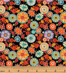 *Tropical - SEASON OF THE SUN - Multi-Color Floral Medallions - 13197-12 - Black - On SALE - SAVE 20% - By the Yard - Last 2 7/8 Yards