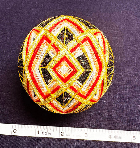 TEMARI BALL - Medium Size - Pink & Red with Gold and Multi-Colored Metallic Threads - Vintage