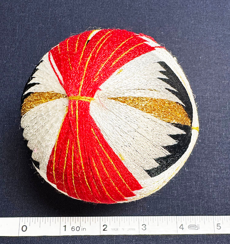 TEMARI BALL - Medium Size - Red, Black & White with Gold Metallic - Vintage