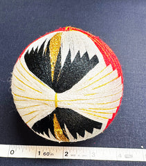 TEMARI BALL - Medium Size - Red, Black & White with Gold Metallic - Vintage