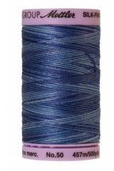 Mettler Cotton Sewing Thread - 50wt - 547 yd/ 500M - Variegated - 9812 Evening Blue