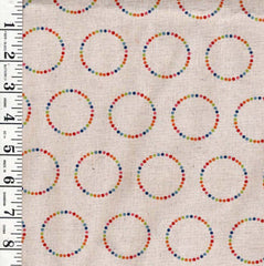 Asian - Small Dots in Colorful Rainbow Circles - Cotton-Linen - Natural - Last 1 yard