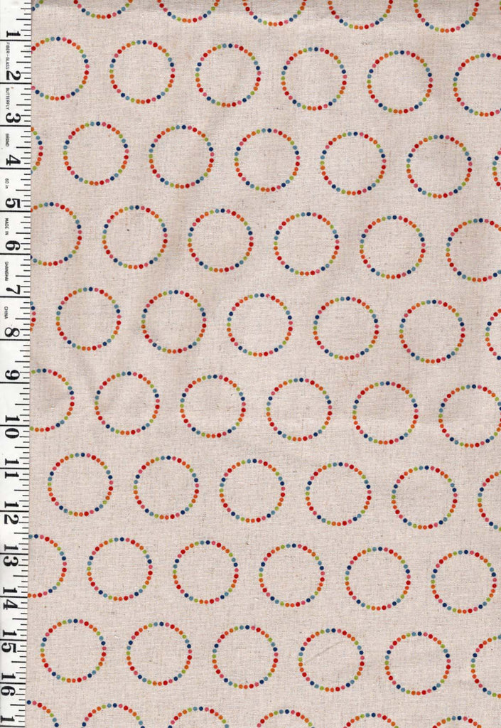 Asian - Small Dots in Colorful Rainbow Circles - Cotton-Linen - Natural - Last 1 yard