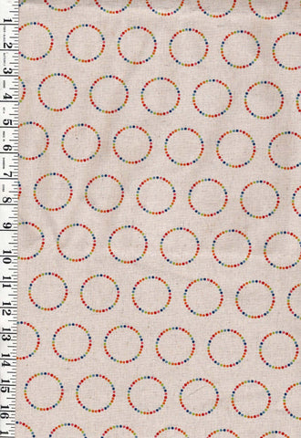Asian - Small Dots in Colorful Rainbow Circles - Cotton-Linen - Natural - Last 1 yard