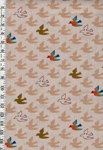 *Asian - Moda - Flying Rainbow Birds - Cotton-Linen - Natural - Last 1 yard