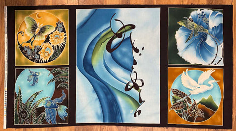 *Asian - TWELVE MOONS - Scenic Asian PANEL - 9604 - Brown - Blue - Last One