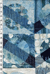 Fabric Art - Moon Shadows Abstract Floral Circles - 8" Squares - Blue - Last 2/3 Yard