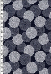 Asian -   Stylized Floating Mums - Indigo (Almost Black) & White - Last 1 yard
