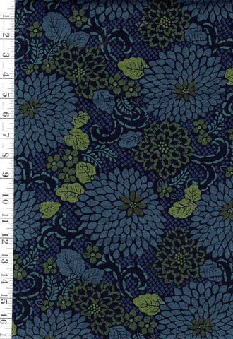 *Japanese - Cosmo Large Chrysanthemums - Dobby Weave - AP52904-1A - Navy - By the Half Yard