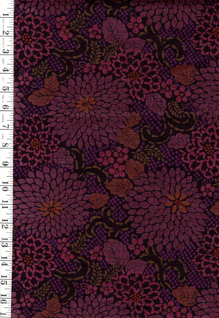 *Japanese - Cosmo Large Chrysanthemums - Dobby Weave - AP52904-1C - Plum - By the Half Yard