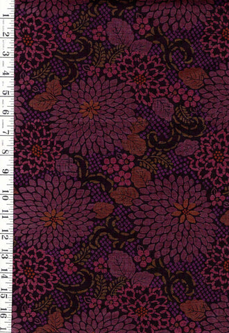 *Japanese - Cosmo Large Chrysanthemums - Dobby Weave - AP52904-1C - Plum - By the Half Yard