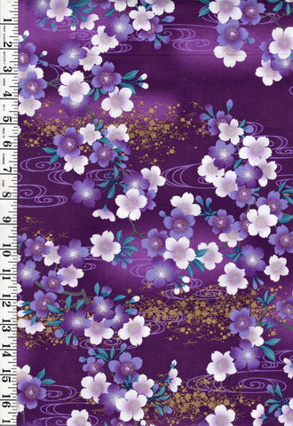 *Japanese - Naka Cherry Blossoms & River Swirls - N-2900-2D - Purple - By the Half Yard