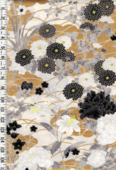 *Japanese - Naka Colorful Black, White & Gray Mums & Peonies - N-1500-3C - Very Light Beige - By the Half Yard