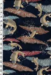 Asian - Notions in Paradise - Leaping Carp & Colorful Crested Waves - Dark Navy - 2 Fat Quarter Bundle - ONE ONLY