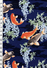 Asian - Notions in Paradise - Colorful Koi & Wisteria - Dark Navy - 2 Fat Quarter Bundle (17" X 22") - ONE ONLY