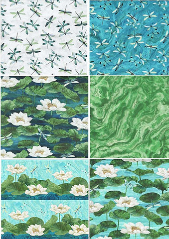Northcott - Dragonfly-Tranquil Waters - 3 Yard BUNDLE ASSORTMENT SPECIAL - SAVE 20% - 6 - 1/2 Half Yard Cuts