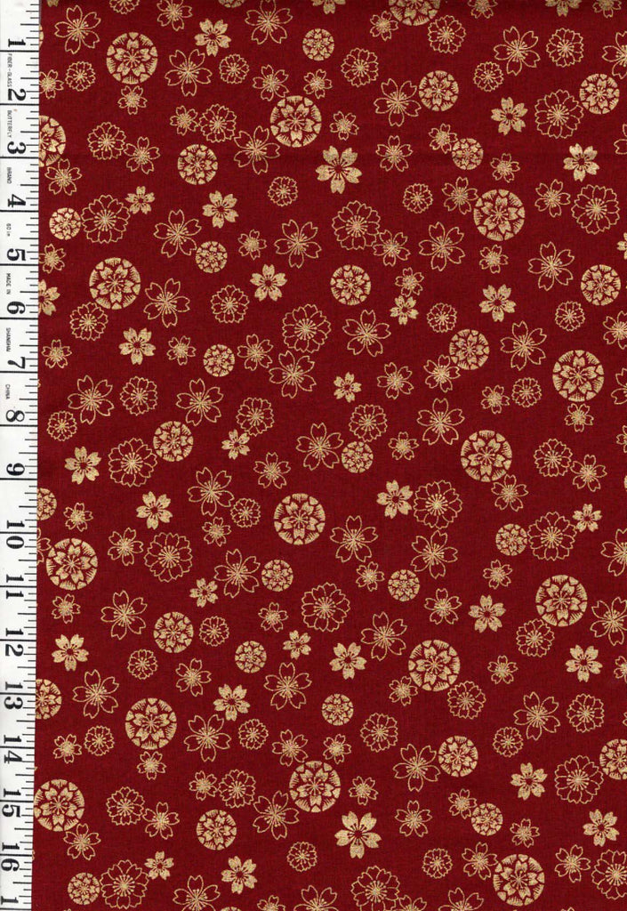 Japanese - Naka Floating Cherry Blossoms & Floral Medallions - B-1000-20D - Brick - By the Half Yard