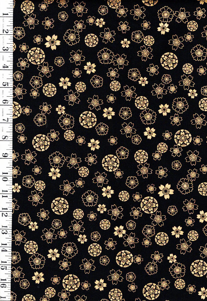 Japanese - Naka Floating Cherry Blossoms & Floral Medallions - B-1000- 20-A - Black