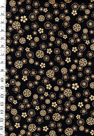 Japanese - Naka Floating Cherry Blossoms & Floral Medallions - B-1000- 20-A - Black