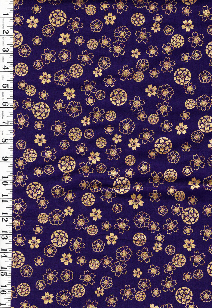 Japanese - Naka Floating Cherry Blossoms & Floral Medallions - B-1000-20C - Purple - By the Half Yard