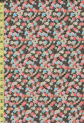 Japanese - Naka Small Colorful Cherry Blossoms & Tiny Gold Squares - N-2200-84A - Black - Last 1 3/8 yards