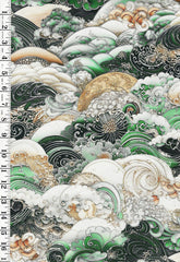 *Asian - Nami Stylized Crested Waves - WIDE BACK (108") - 5657 - Green - By the Half Yard