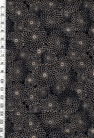 *Japanese - Quilt Gate Rustic Homespun - Compact Stylized Mums - Indigo - Last 1 1/2 yards