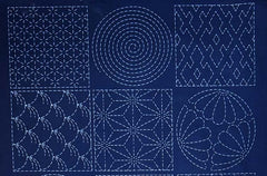 Sashiko Pre-printed Panel - Crests & Japanese Motif Blocks - Z-106-B - Navy