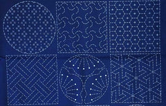 Sashiko Pre-printed Panel - Crests & Japanese Motif Blocks - Z-106-B - Navy