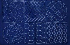 Sashiko Pre-printed Panel - Crests & Japanese Motif Blocks - Z-106-B - Navy