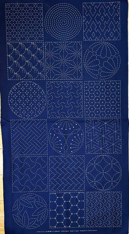 Sashiko Pre-printed Panel - Crests & Japanese Motif Blocks - Z-106-B - Navy