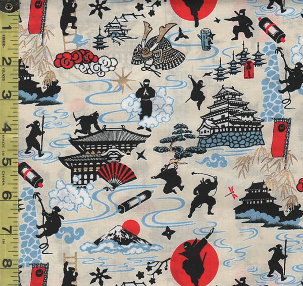 Japanese - Novelty - Kokka - Ninjas, Castles & Mt. Fuji - ST-5503-2A ...