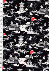 *Japanese Novelty - Ninjas, Castles & Mt. Fuji - Dobby Weave - Black - Last 30"