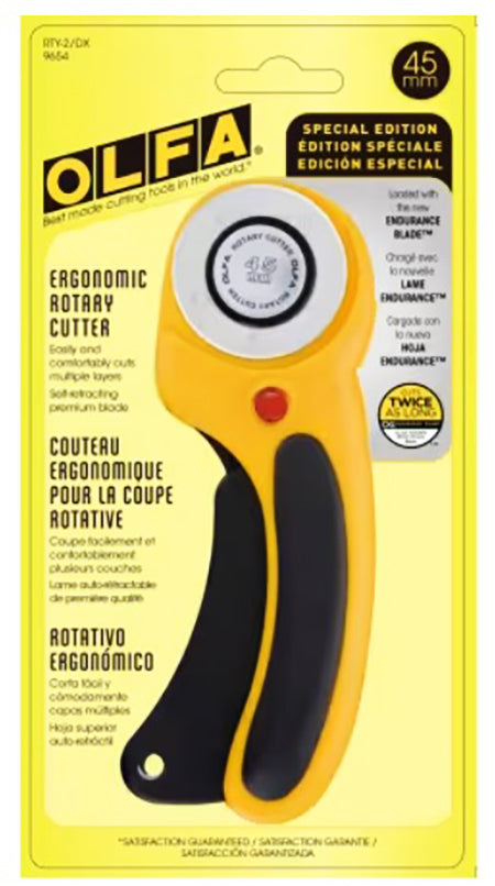 Rotary Cutter - OLFA RTY-2/DX - 45mm Ergonomic Cutter - YELLOW