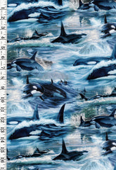 *Fabric Art - Northcott NATURESCAPES VOYAGE (Orcas) - Orcas & Waves - DP29117-48 - Blue-Multi - By the Half Yard