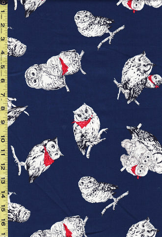 *Japanese - Novelty - Cosmo Owls with Bandanas - Oxford Cloth - AP-41401-2D - Navy