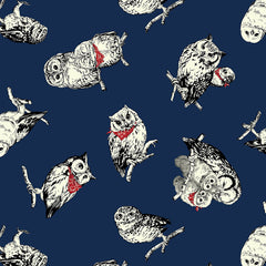 *Japanese - Novelty - Cosmo Owls with Bandanas - Oxford Cloth - AP-41401-2D - Navy