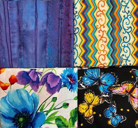 Half Yard Color Pack - 4 Half Yard Assortment - Flowers, Butterflies & Wavey Stripes