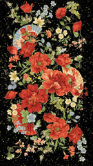 *Asian - IMPERIAL BLOOM - Peonies & Floral PANEL - CM4370-BLACK - By the Panel