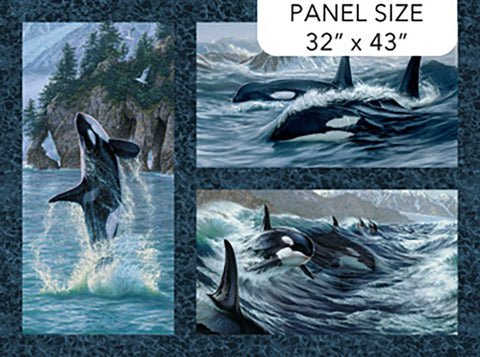 *Fabric Art - Northcott NATURESCAPES VOYAGE (Orcas) - SCENIC ORCA PANEL - DP29115-48 - Blue-Multi - By the Panel